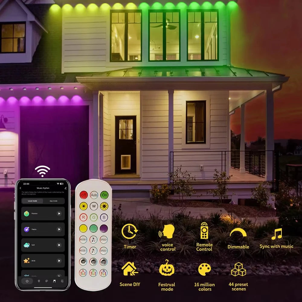 300FT 180LED Permanent Outdoor Eaves LED Lights Waterproof RGB String Lights DIY Scene Christmas Birthday Holiday Party Lighting