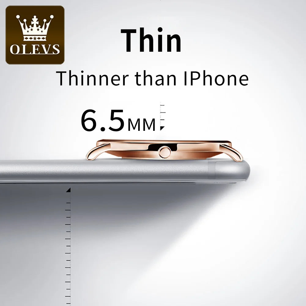 Top Brand OLEVS Ultra Thin 6.5mm Minimalist Fashion Quartz Watch for Men Leather Strap Auto Date Male Waterproof Mens Wristwatch