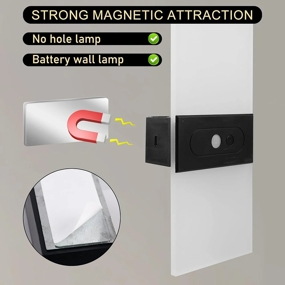 2PCS Wireless LED Wall Lamp Motion Sensor USB Rechargeable Acrylic Bedside Sconce Bedroom Decor Indoor Wall Lighting Fixture