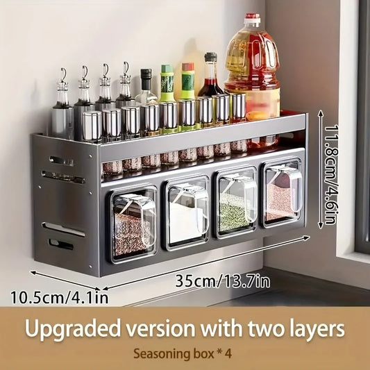 Space Saving Aluminum Spice Rack Organizer No Drilling Wall Mount Kitchen Storage Must Have for Home