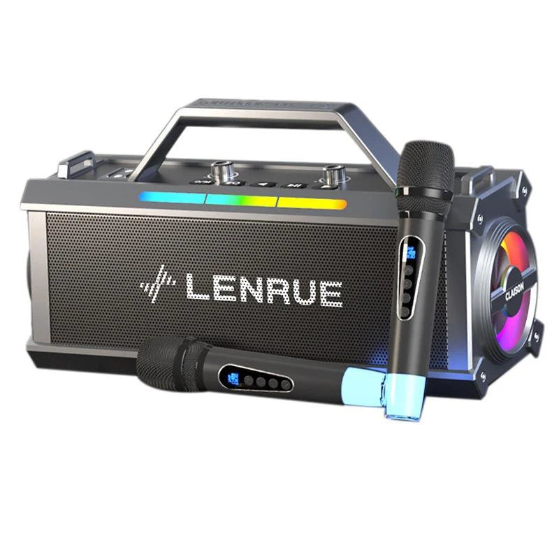 200W Powerful Colorful Light Effect Bluetooth Speaker with 2 Mic Portable Surround Sound Wireless Subwoofer Boombox Home Karaoke