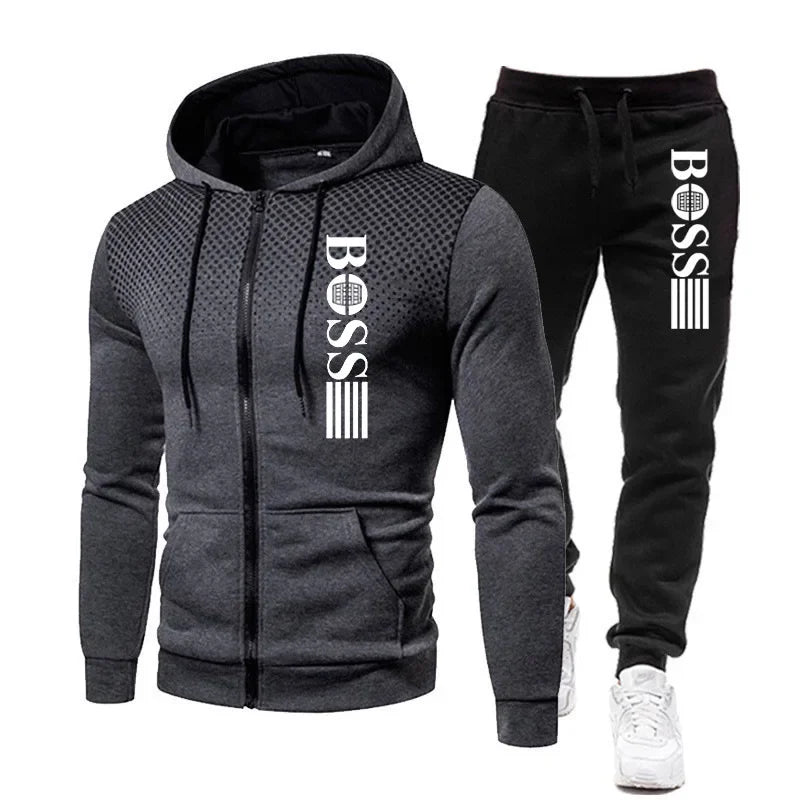 2025 New Men's zippered hoodie + Casual Pants Set for Autumn and Winter fashion Fitness and Warm sportswear Two-piece set