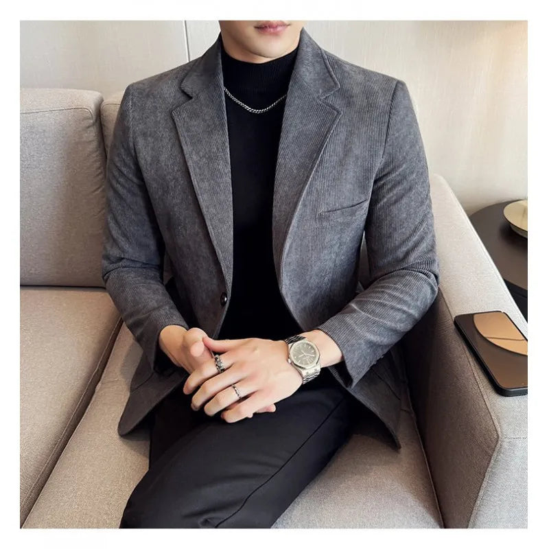2025 New Men's Casual Corduroy Single-Breasted Blazer, Sizes M-5XL