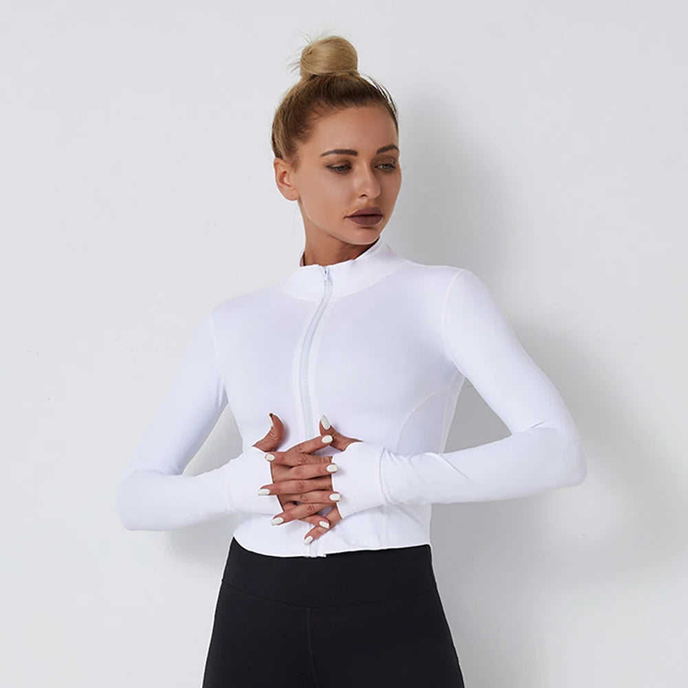 Women's Zip Up Workout Jacket Slim Fit Quick-Dry Long Sleeve Fitness Top for Yoga Running Gym