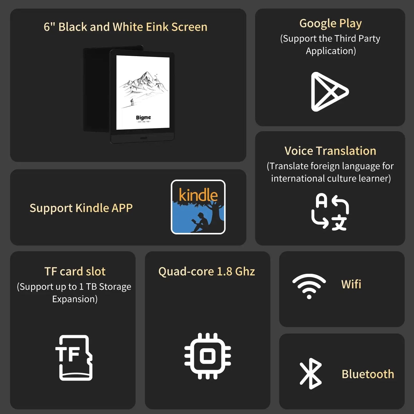 Bigme Read ebook reader, 6'' e-ink screen electronic book, Android system, support google play, Eink screen ebook ereader