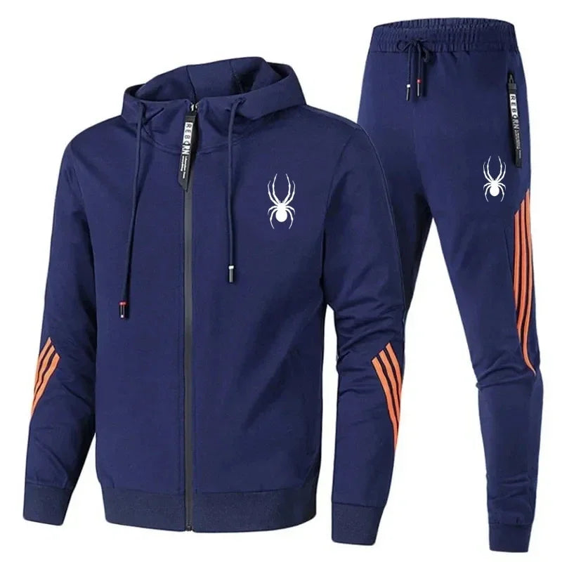 New spring and autumn men's casual sports set, outdoor jogging fashionable men's zipper jacket + skinny pants two-piece set