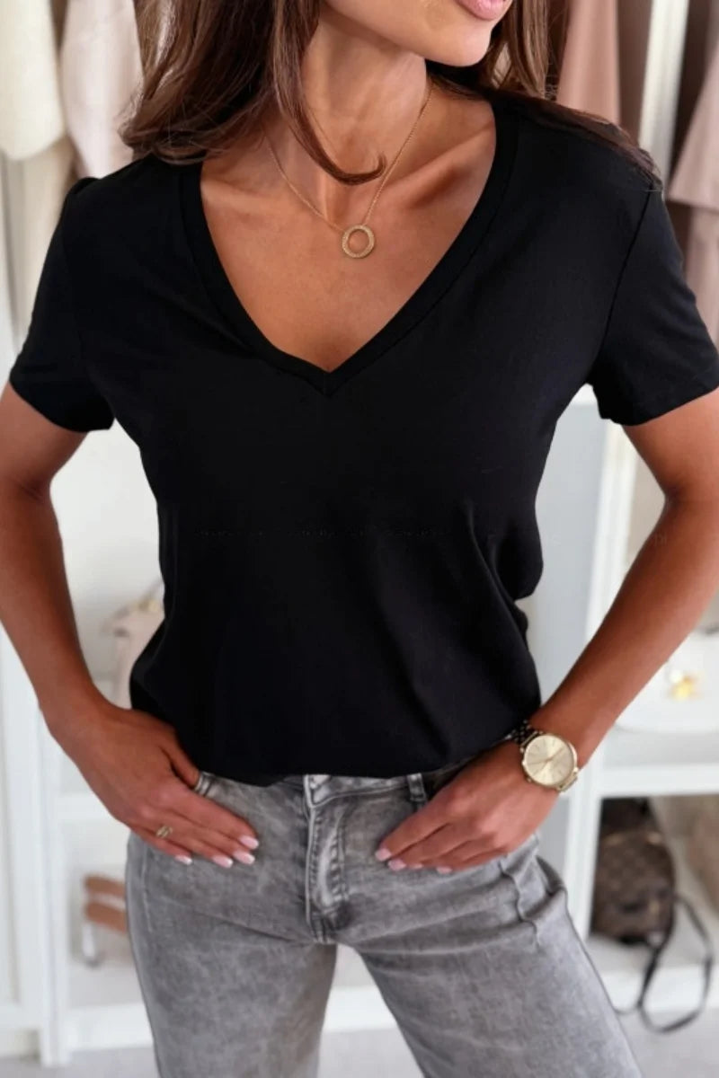 Women T Shirt Summer 2025 Short Sleeve Sexy V Neck Summer Tees Ladies Top Casual Loose T Shirt Fashion Girls Shirts
