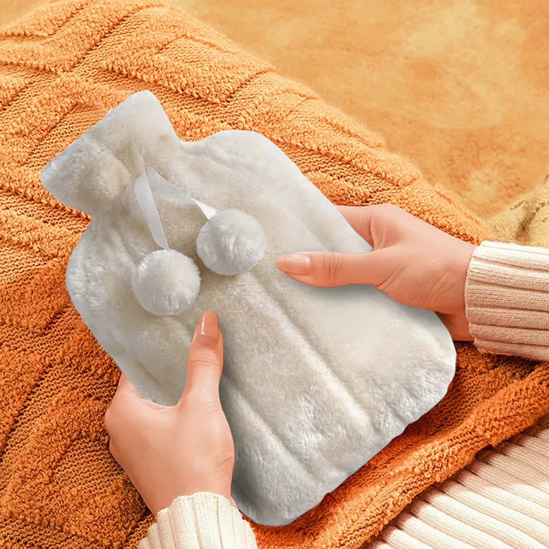 2L Hot Water Bottle Cover Rubber Hot Water Bags Winter Plush Hand & Feet Warmer Explosion-Proof Water Bottle Cover For Hot Water