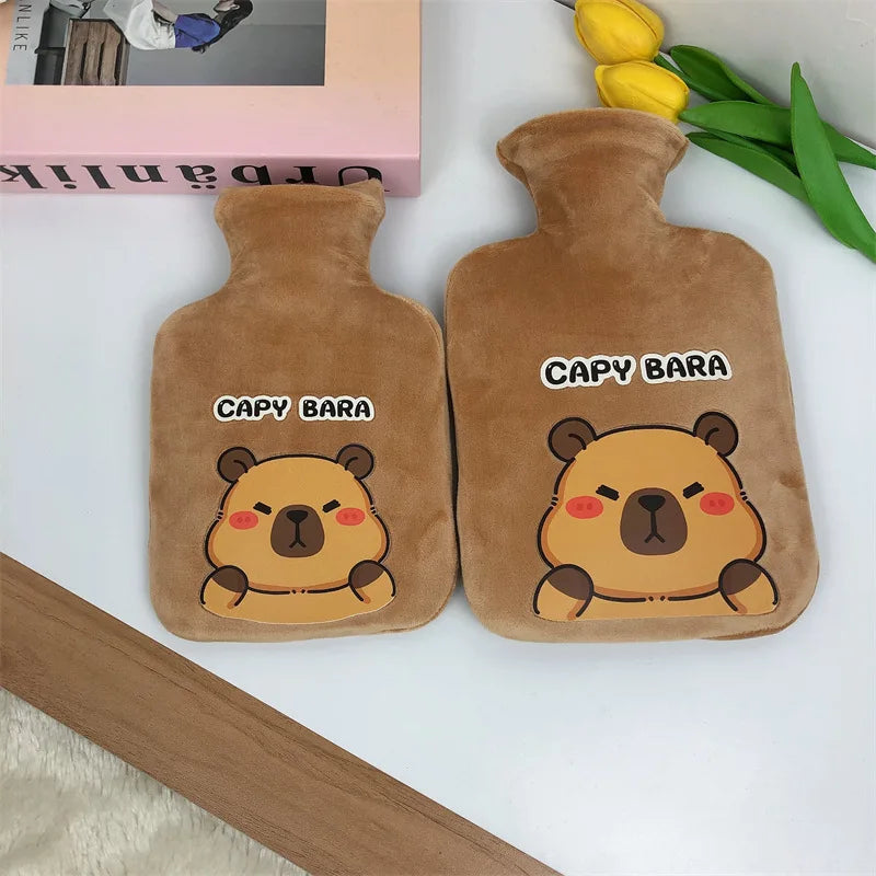 2024 New Kaba Bear Hot Water Bottle Water Filling Velvet Small Portable Student Hand Warmer Cute Warm Water Bag Halloween Gift