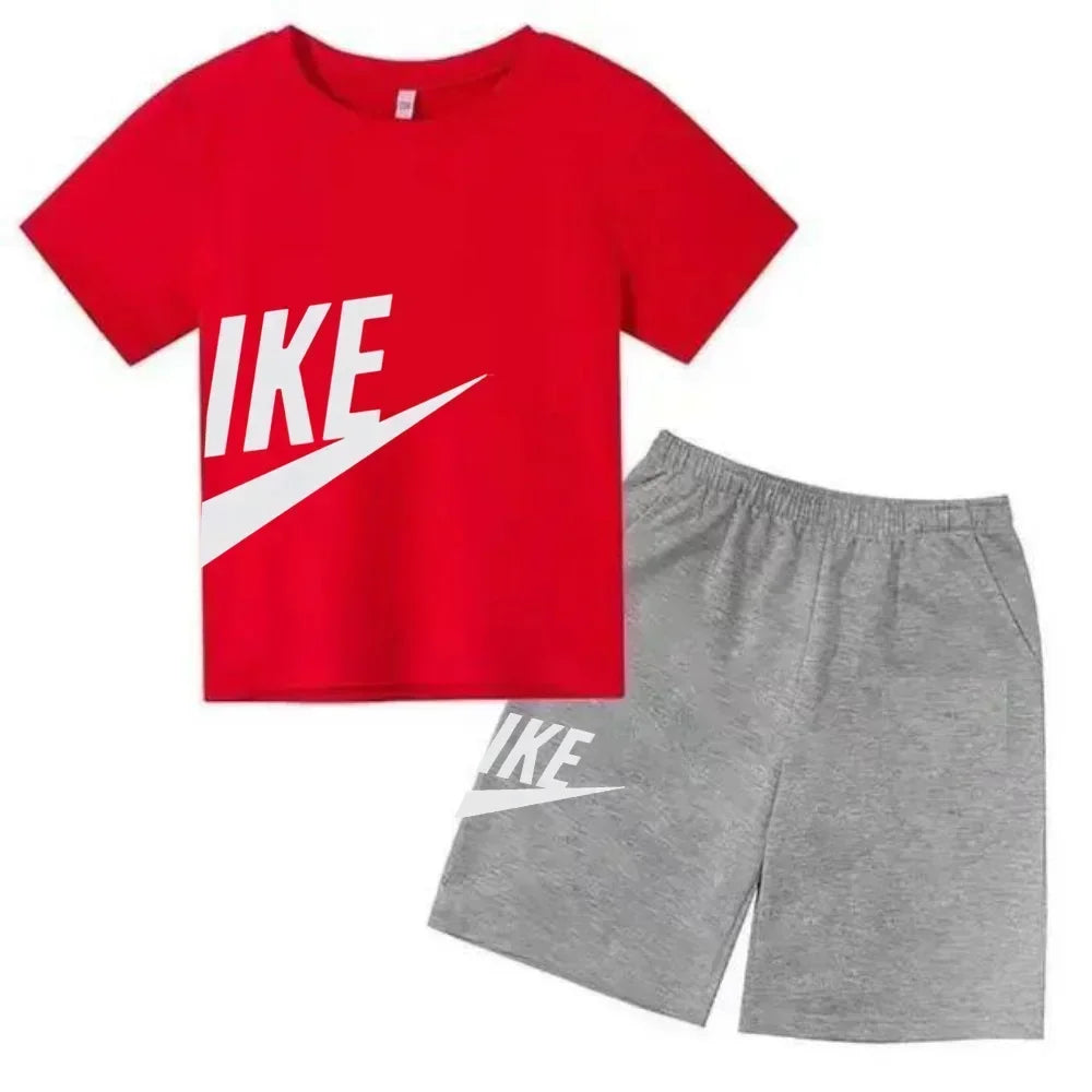 Summer Short Sleeve T Shirt +shorts 2 Piece Set Children Clothes Luxury Brand Print Sport Casual Fashion Boy Girl Kid Tracksuit