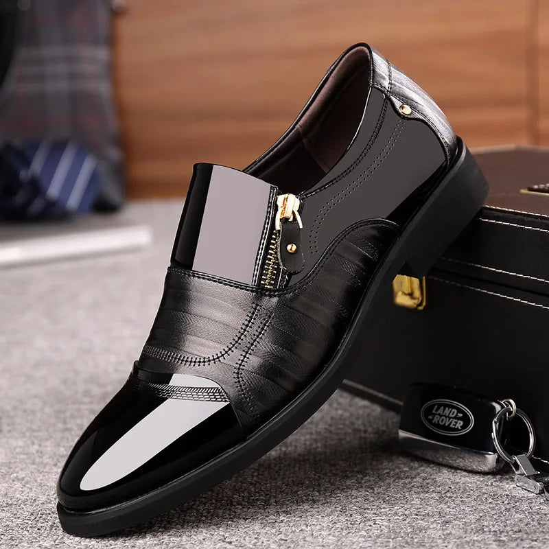2025Men's Leather Shoes Sharp Pointed Outdoor Anti Slip Flat Fashion Business Zipper Footwear Casual Comfort Male Shoes