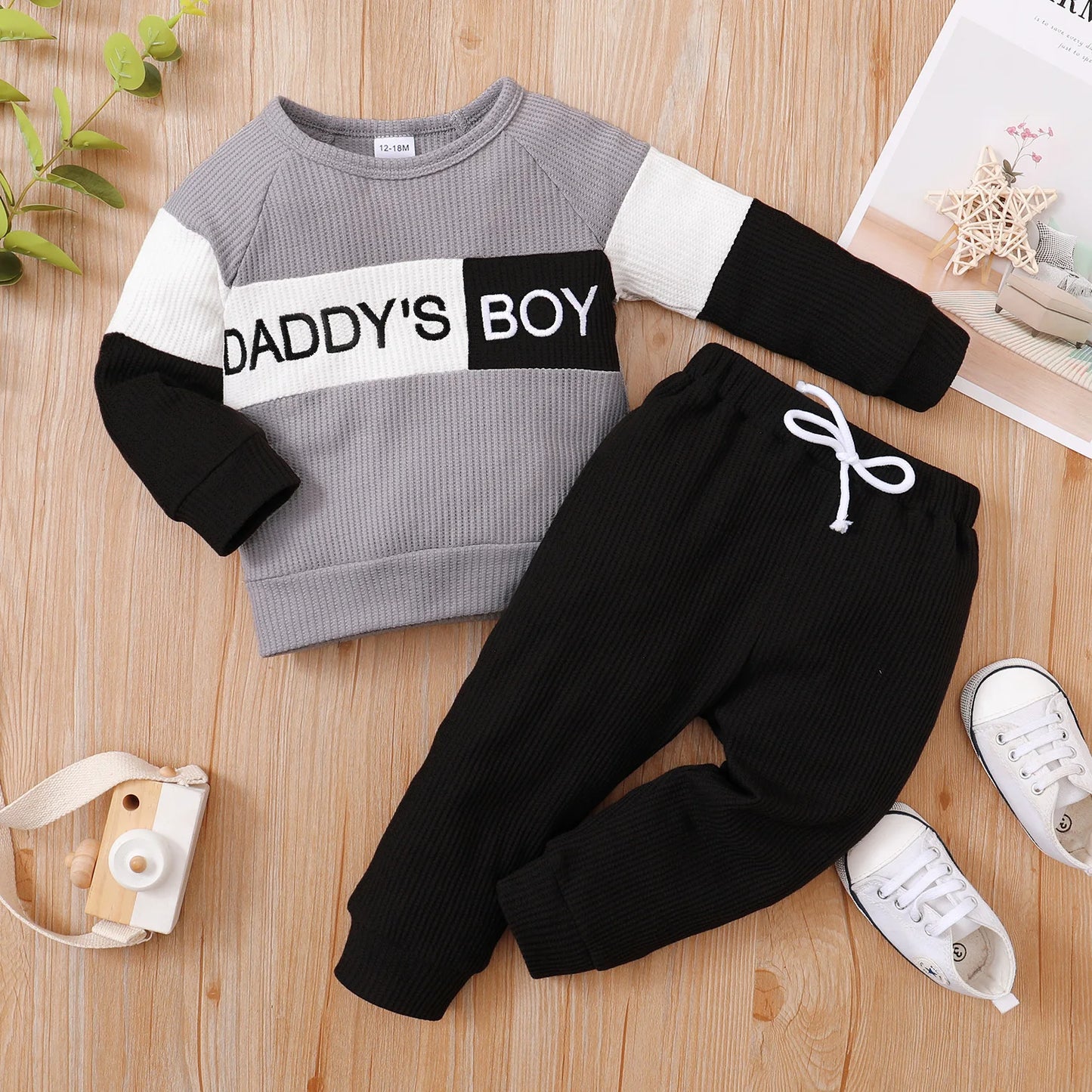 Winter Newborn Infant Baby Boy Long Sleeve Knitted    Soft  Waffle  Letter Casual Fashion Baby Clothing