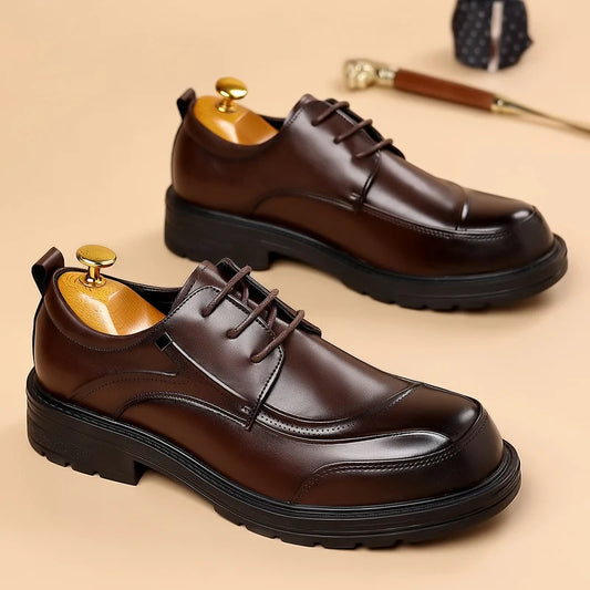 Spring and autumn trend men's business casual leather shoes lace-up big head formal men's leather shoes