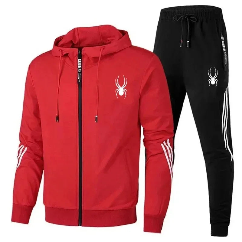 New spring and autumn men's casual sports set, outdoor jogging fashionable men's zipper jacket + skinny pants two-piece set