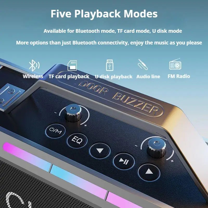 200W Powerful Colorful Light Effect Bluetooth Speaker with 2 Mic Portable Surround Sound Wireless Subwoofer Boombox Home Karaoke