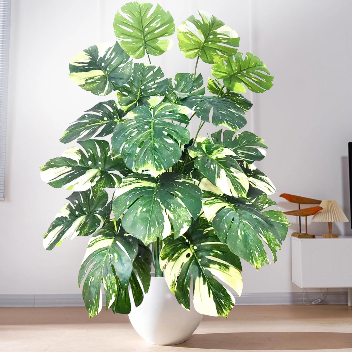 40-130cm（51.18in） Artificial Monstera Plant Fake Palm Tree Plastic Turtle Leaf Green Plant for Home Garden Room Office Decor