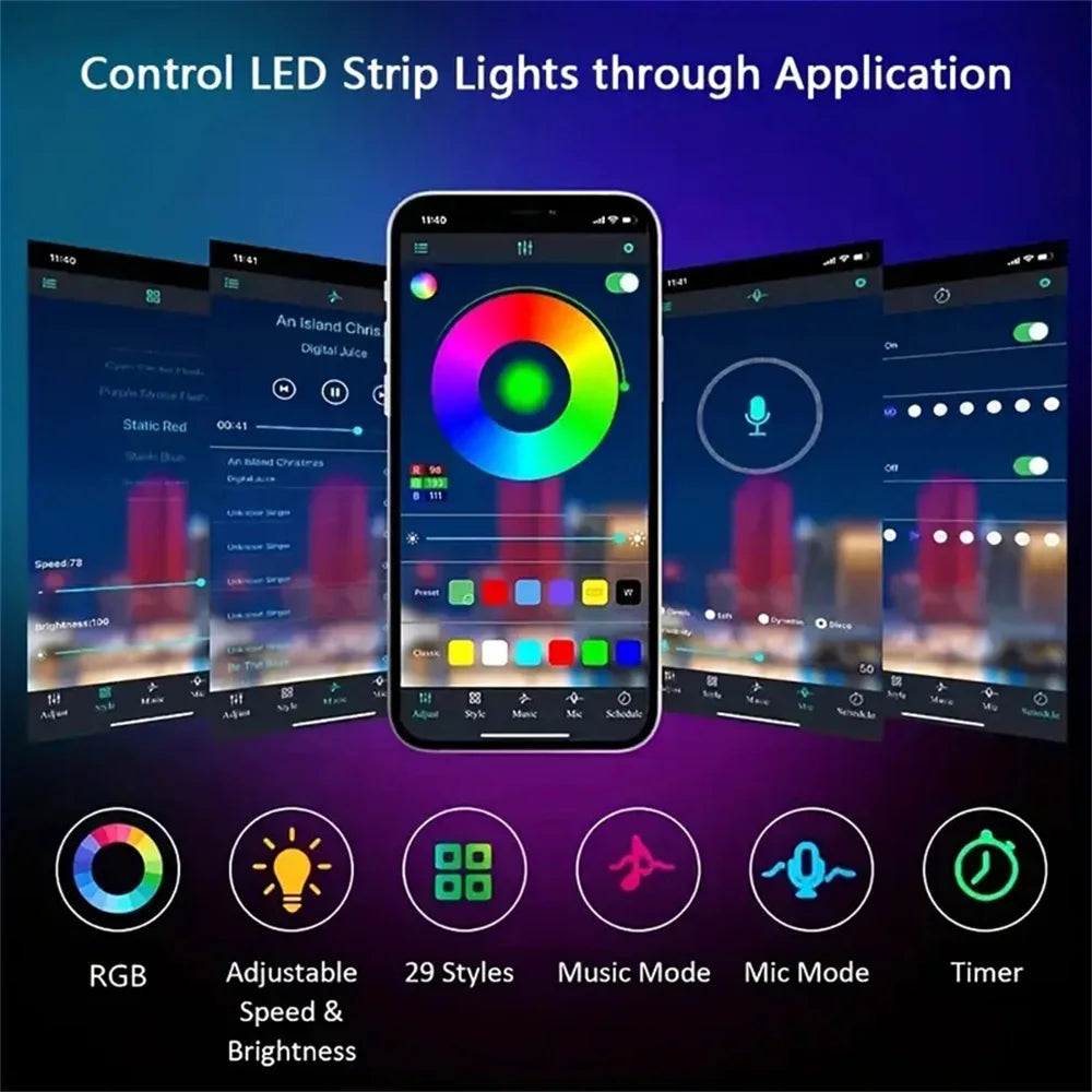 USB LED Strip Lights Bluetooth App Control LED Lights for TV RGB 5050 Flexible Ribbon Diode Tape TV Backlight Room Decoration