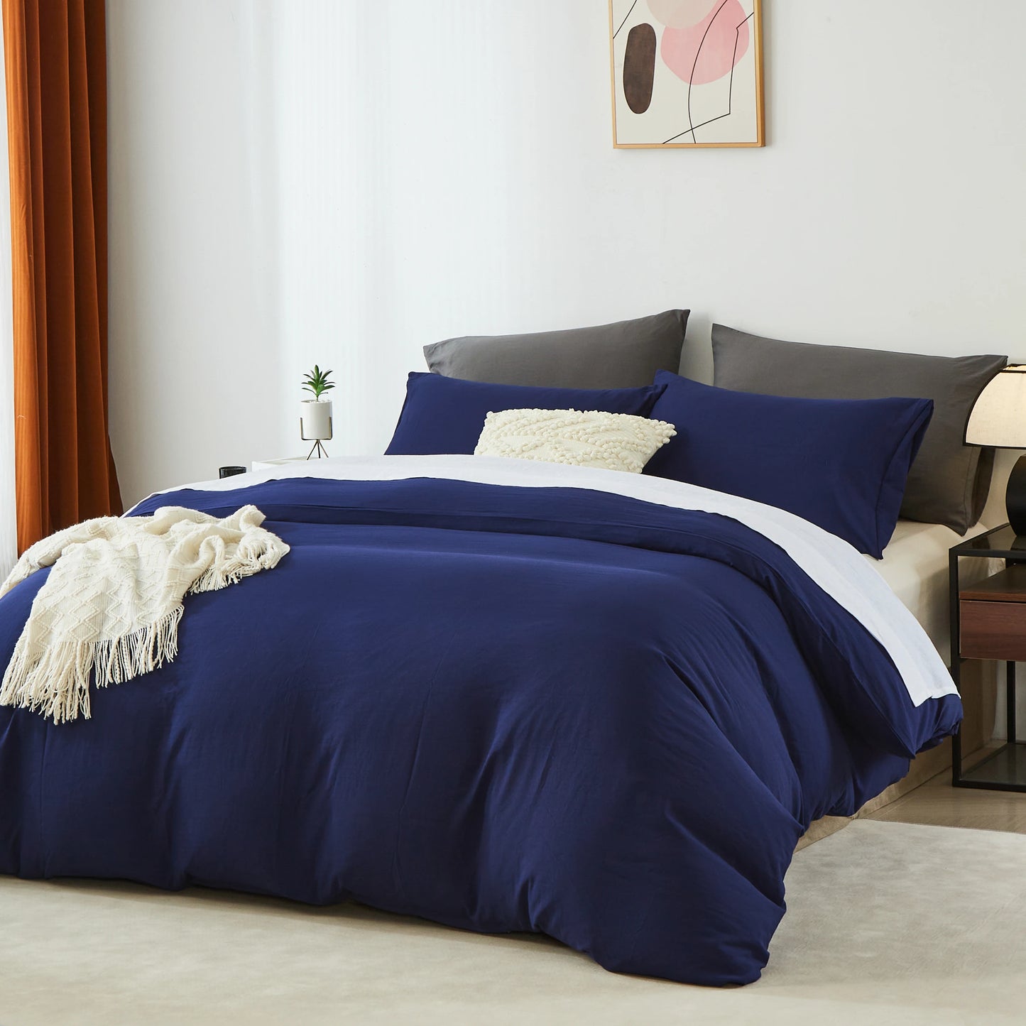 Boho Duvet Cover - Duvet Cover for All Seasons,  Solid Color Chic Home Bedding Duvet Cover, Twin, Full, Queen, King