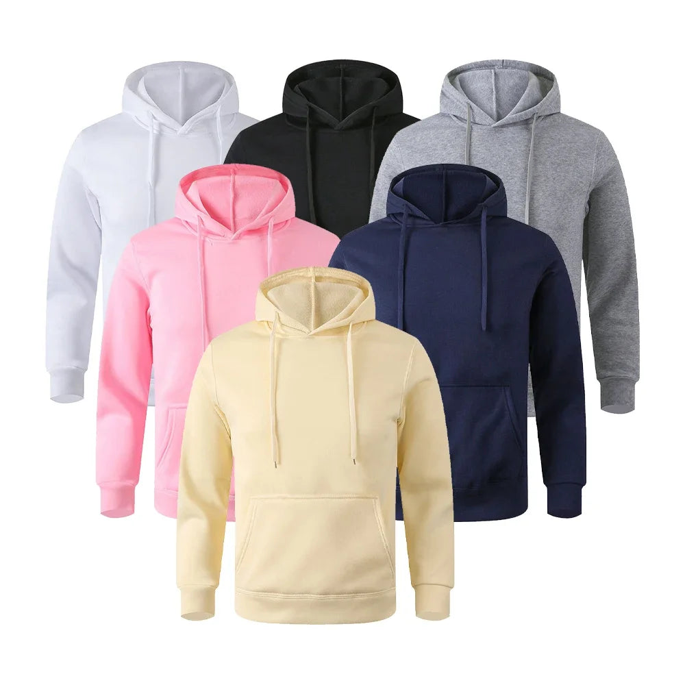2025 New Men's and Women's Warm Sweatshirt Casual Solid Color Streetwear Pullovers Sport Fitness Pocket Hoodies Multi Color