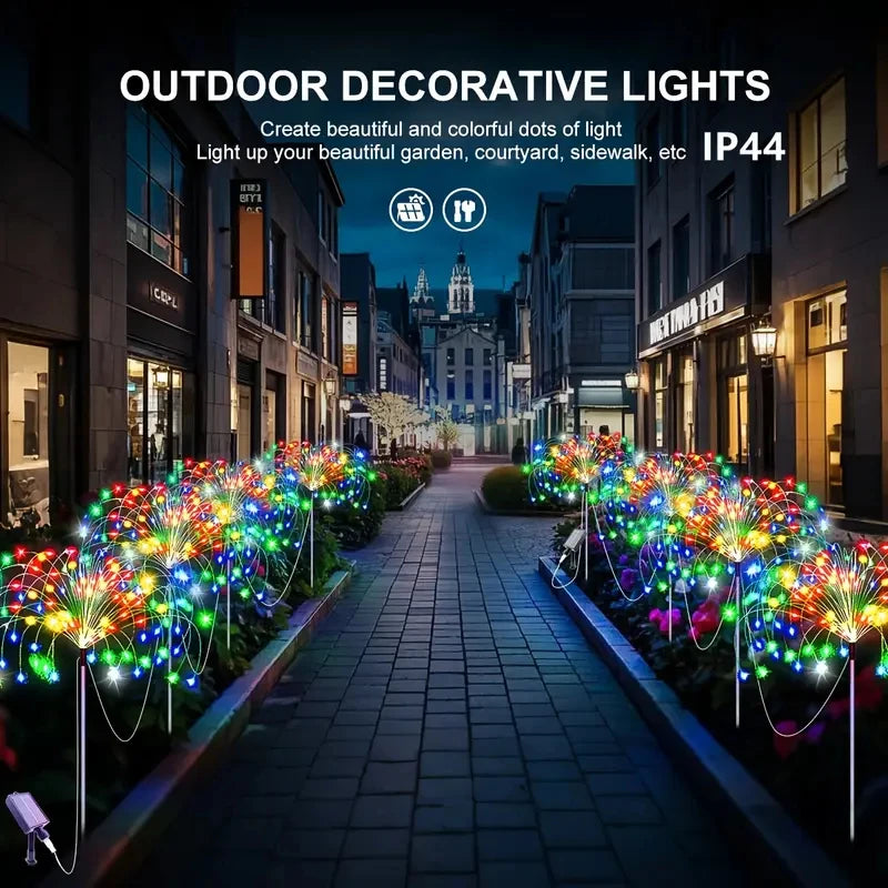 Solar LED Fireworks Lights 8 Lighting Modes Waterproof DIY Solar Outdoor Decorative Fairy String Light for Garden Lawns Wedding