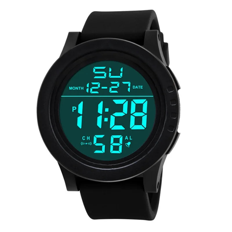 Men's Watch Large Dial Silicone Sports Multifunction Cold Light Waterproof Electronic Watch