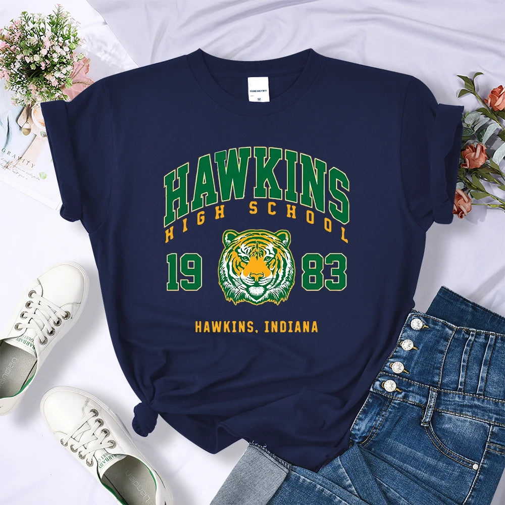 Hawkins High School 1983 Print Female T-Shirt Fitted Harajuku Tee Shirts Street Fashion Streetwear Casual Crewneck Tshirt Women