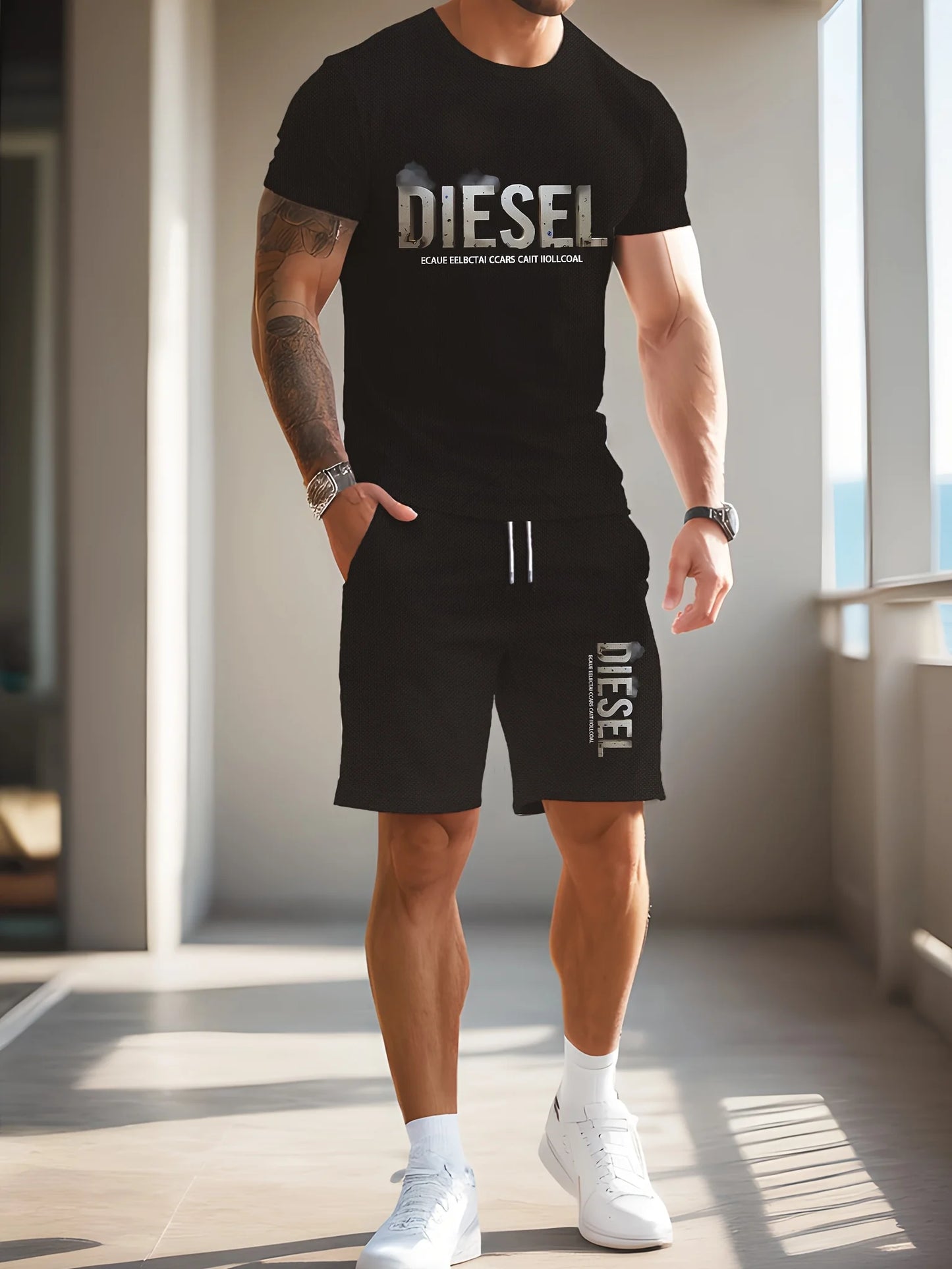 Summer Hot Selling Men Sports and Leisure T-shirt Diesel Men T-shirt Set Fashionable and Sports Breathable T-shirt Quick Drying