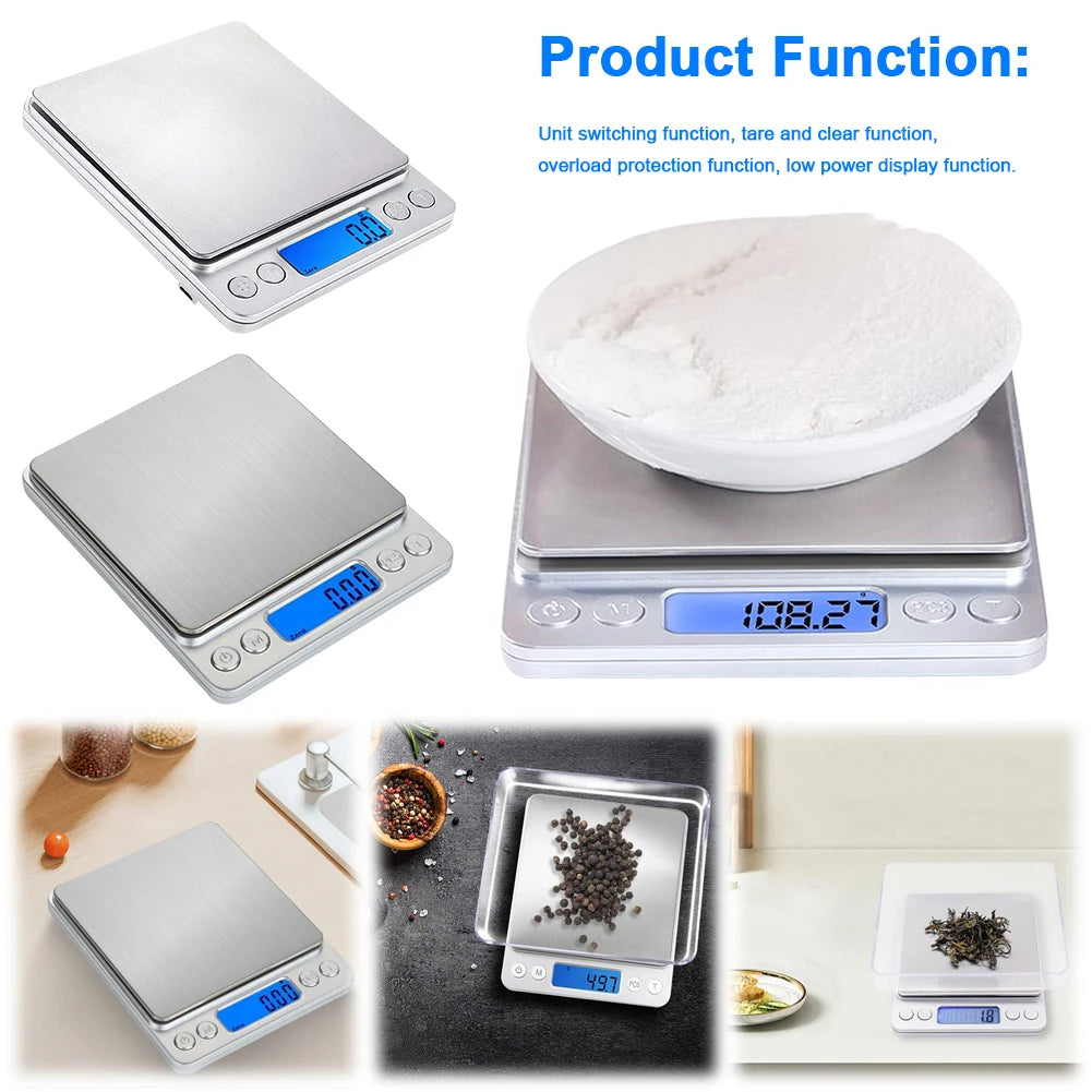 2kg/3kg/500g Small Digital Food Scale Accurate Weighting Multifunction Kitchen Scale Jewelry Lab Carat Powder Scale for Home Use