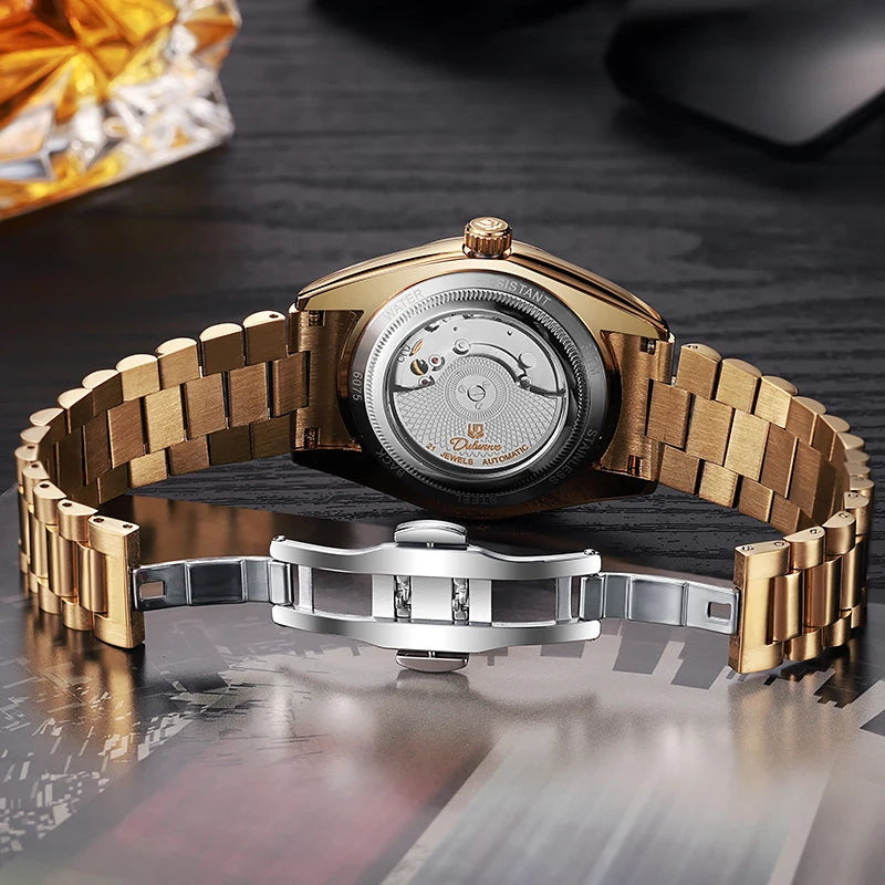 Top Brand Business Men's Watches Luxury Calendar Week Automatic Mechanical Watch for Man Waterproof Gold Stainless Steel