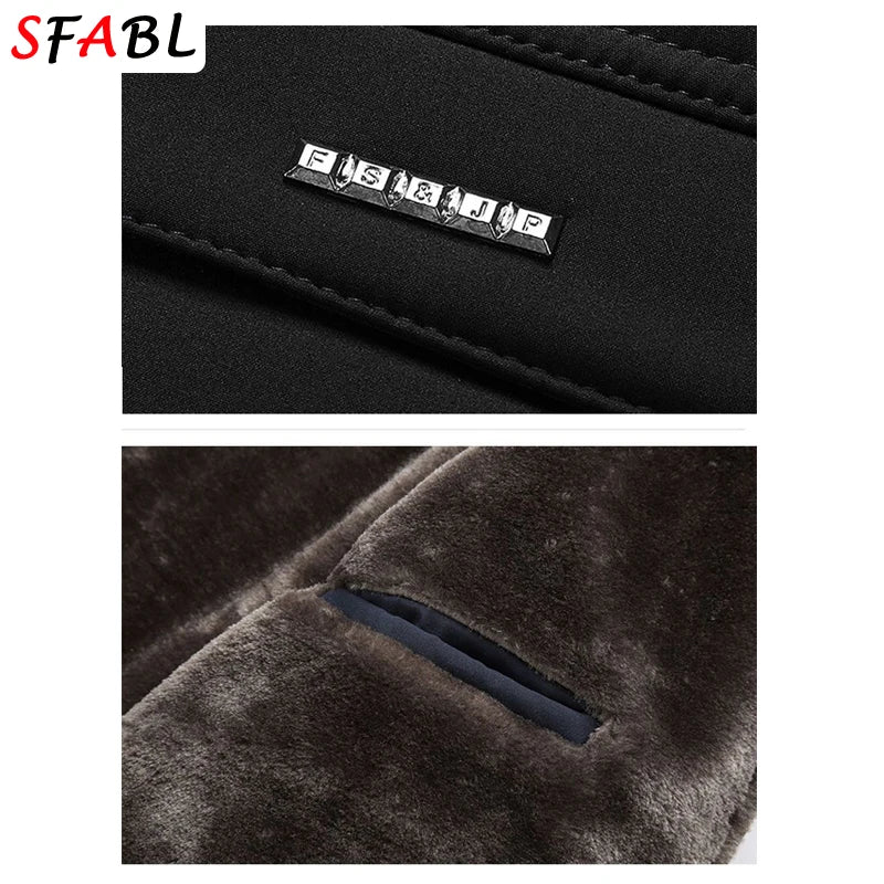 Thermal Warm Men's Winter Jacket Autumn Winter Business Men's Winter Coats Fleece Lining New Windbreak Casual Jacket Solid Black