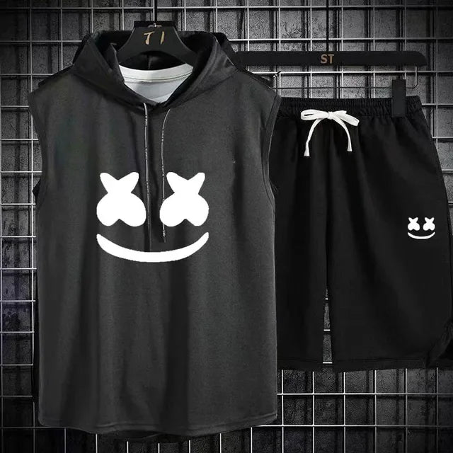 Brand Summer Men's Two Piece Set CasualT-Shirt and Shorts Set Mens Sports Suit Fashion Short Sleeve Tracksuit Hooded T-shirt