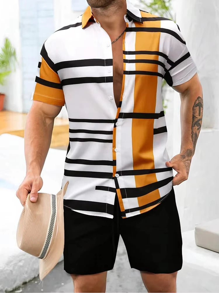 Summer Men's Short Sleeve Shirt And Beach Shorts Set Outdoor Sports Comfortable Men's Shorts Hawaii Men's Travel Casual Shirt