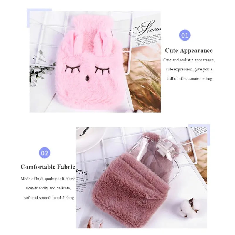 1PC Portable Plush Rabbit Hand Po Warm Water Bottle Stress Pain Relief Therapy Hand Warmer Girls Pocket Hand Feet Hot Water Bag
