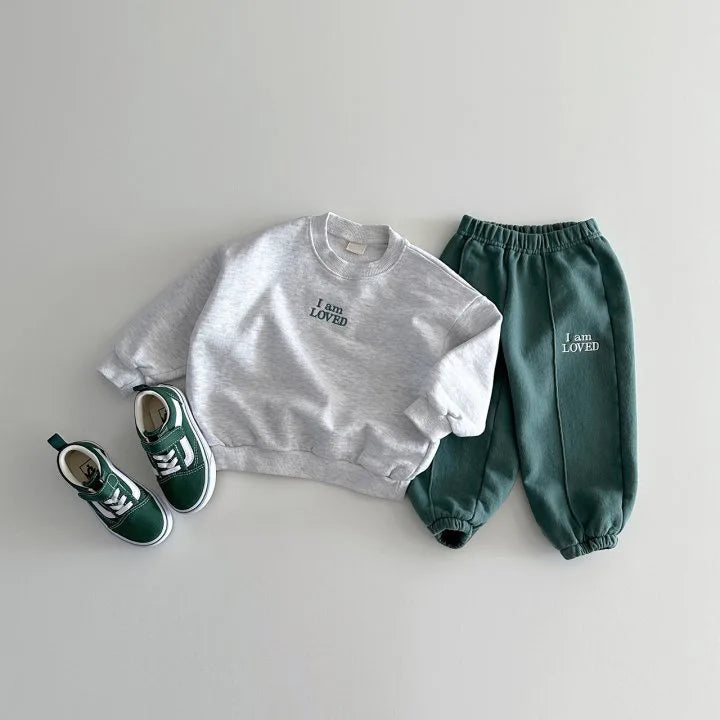 2PCS Korea Solid Color  Baby Children's Embroidered Hoodie Set of Two  Long Sleeve  Simple Polyester Cotton Casual 0-5Y