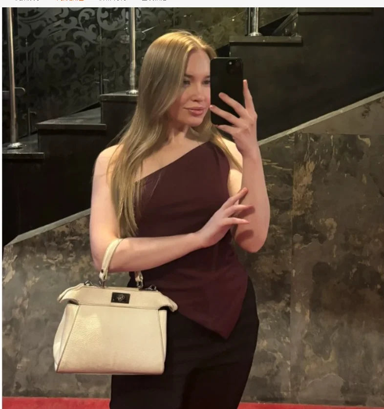 2025 New Fashionable Casual Women's T-Shirt Solid Color Single Shoulder Asymmetrical Slim Fit Top One-Piece Neck