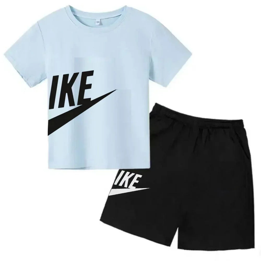 Summer Short Sleeve T Shirt +shorts 2 Piece Set Children Clothes Luxury Brand Print Sport Casual Fashion Boy Girl Kid Tracksuit