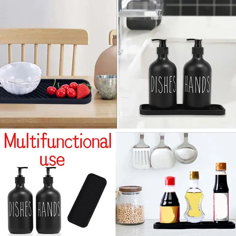 2Pcs 500ml Hand Dish Soap Dispenser Empty Pump Bottle, Farmhouse Kitchen Counter Decor Organization with Silicone OR Bamboo Try