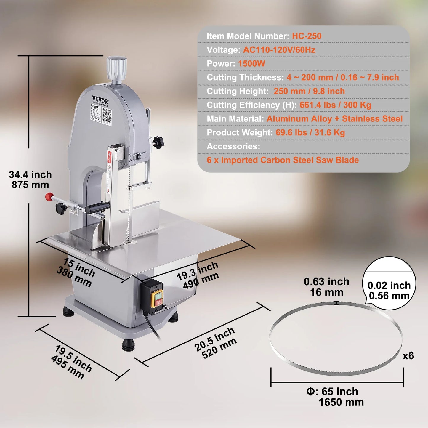 SucceBuy Electric Bone Cutting Sawing Machine Automatic Commercial Tabletop Stainless Steel Bandsaw Bone Cutter for Home Kitchen