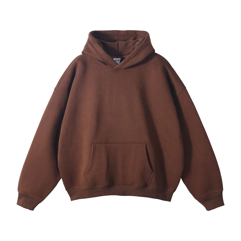 ZODF New Thick 350gsm Fleece Hooded Hoodies For Men Unisex Winter Oversized Loose Basic Solid Sweatshirts Pullovers Coats HY0631