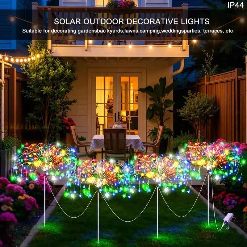 Solar LED Fireworks Lights 8 Lighting Modes Waterproof DIY Solar Outdoor Decorative Fairy String Light for Garden Lawns Wedding