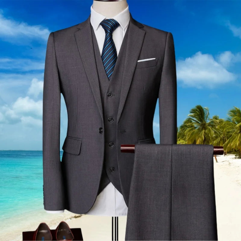 2024-Boutique 6XL (Blazer + Vest + Trousers) Fashion Business Gentleman Elegant Casual Formal Dress Korean Suit Three-piece Suit