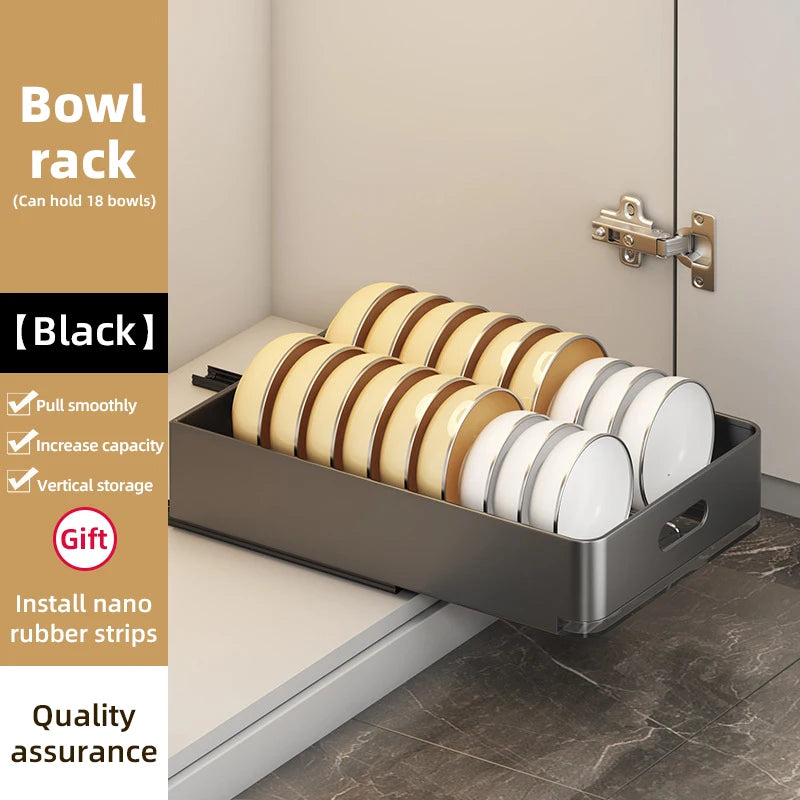 Kitchen Sliding Dish Rack Home Pull-out Drawer Bowl Storage Shelf Dish Drying Storage Box With Sliding Rail Kitchen Storage Rack