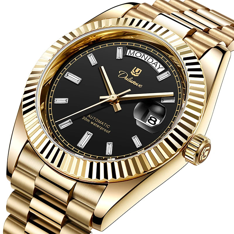 Top Brand Business Men's Watches Luxury Calendar Week Automatic Mechanical Watch for Man Waterproof Gold Stainless Steel