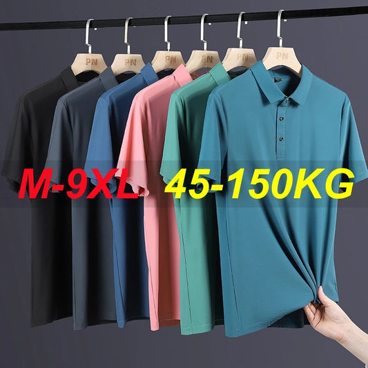 Summer Plus Size 7xl 8xl 9xl Polo Shirt Men Quick Dry Ice Silk Breathable Polo Men's Oversize Business Polo Shirt Brand Clothing