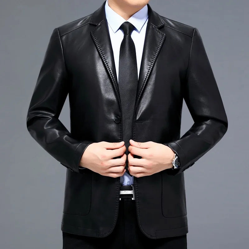 2024 new Haining genuine leather jacket men's slim sheepskin suit stand collar casual middle-aged Korean jacket