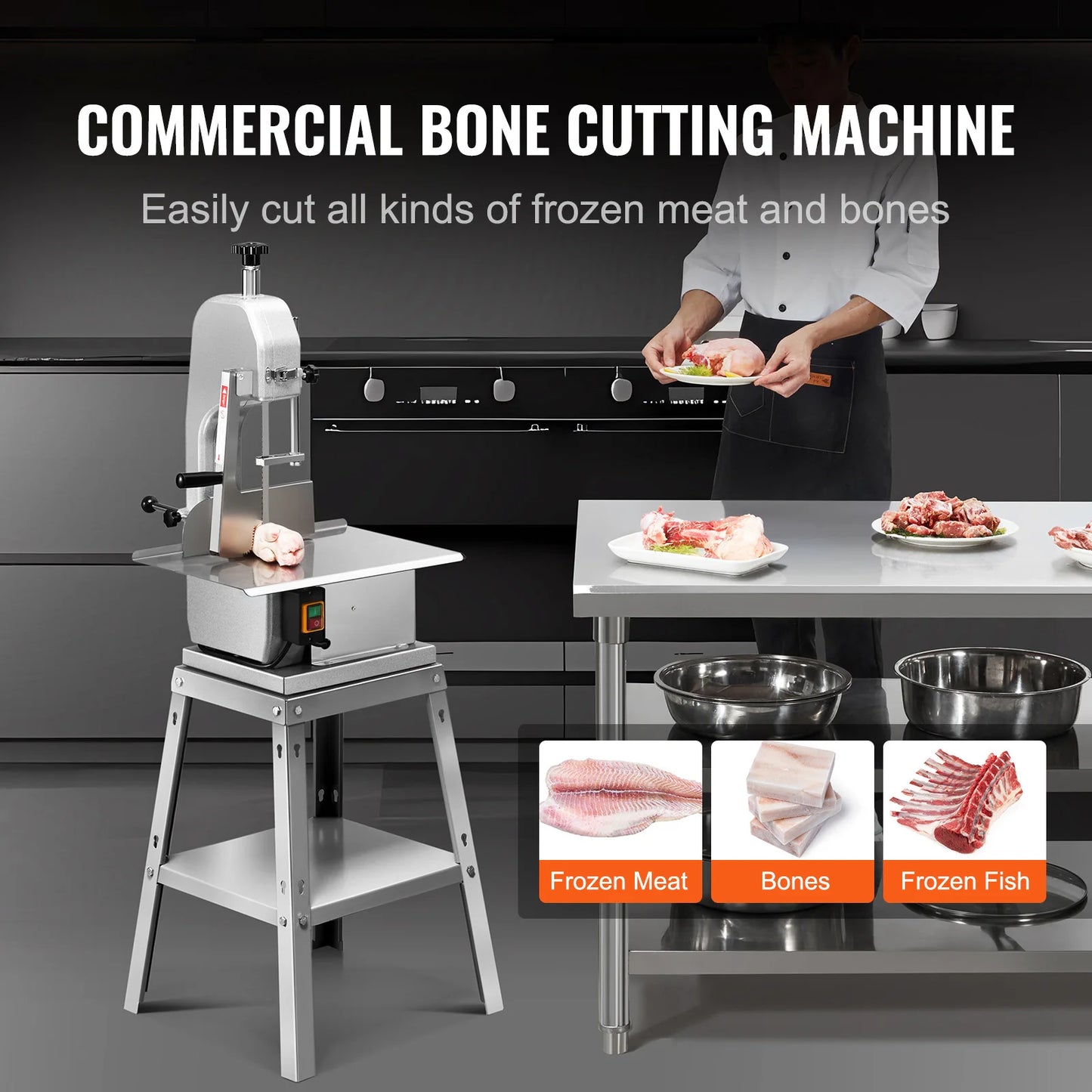 SucceBuy Electric Meat Saw 850W 1800W Stainless Vertical Cutter Commercial Bone Sawing Machine Frozen Meat Slicer for Beef Pork