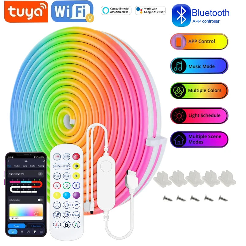 USB RGB Neon LED Strip 1M 2M 3M 5M WiFi 5V RGB Strip Work With Tuya App/Smart Life/Alexa for Game Home Neon Decor Lighting