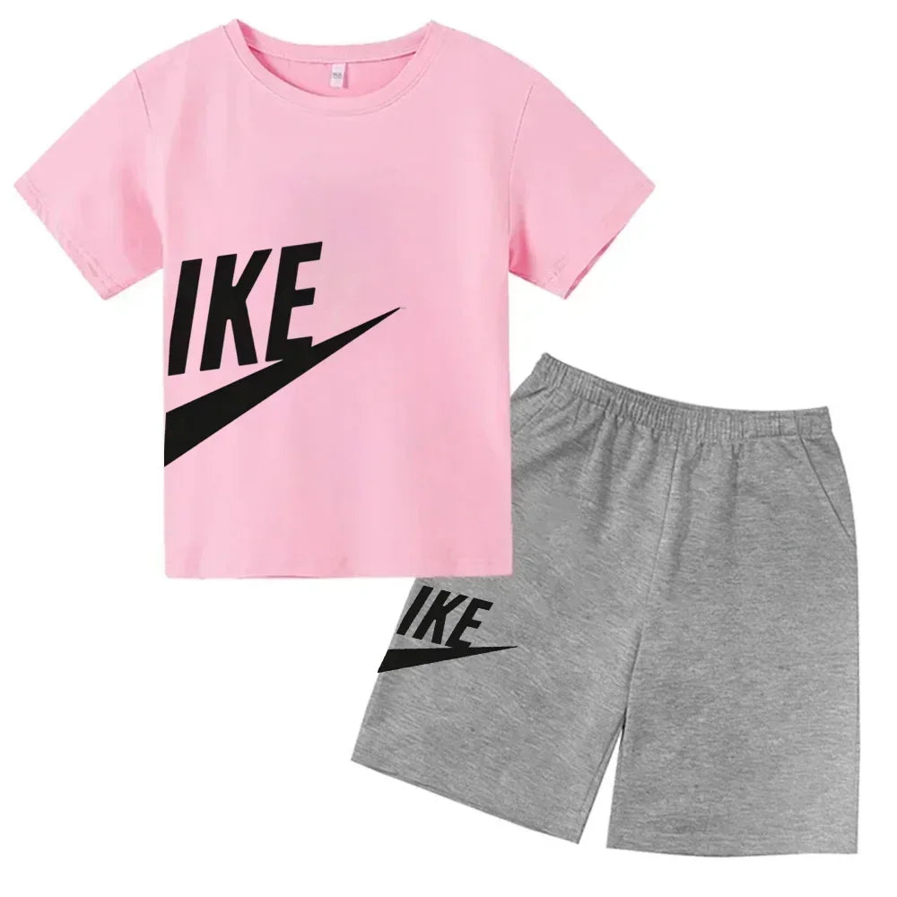 Summer Short Sleeve T Shirt +shorts 2 Piece Set Children Clothes Luxury Brand Print Sport Casual Fashion Boy Girl Kid Tracksuit