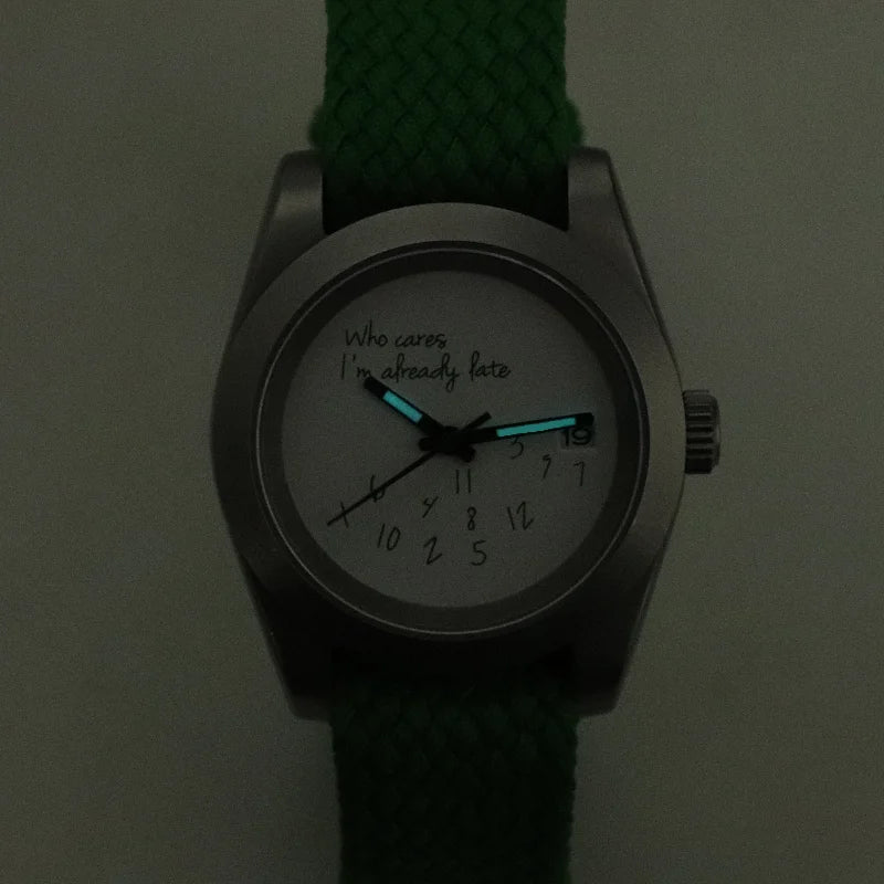 WILDFIRE New Who Cares Lt's Already Late Waterproof Leisure Nh35 Movement Sapphire Crystal Matte Silver Men's Mechanical Watches