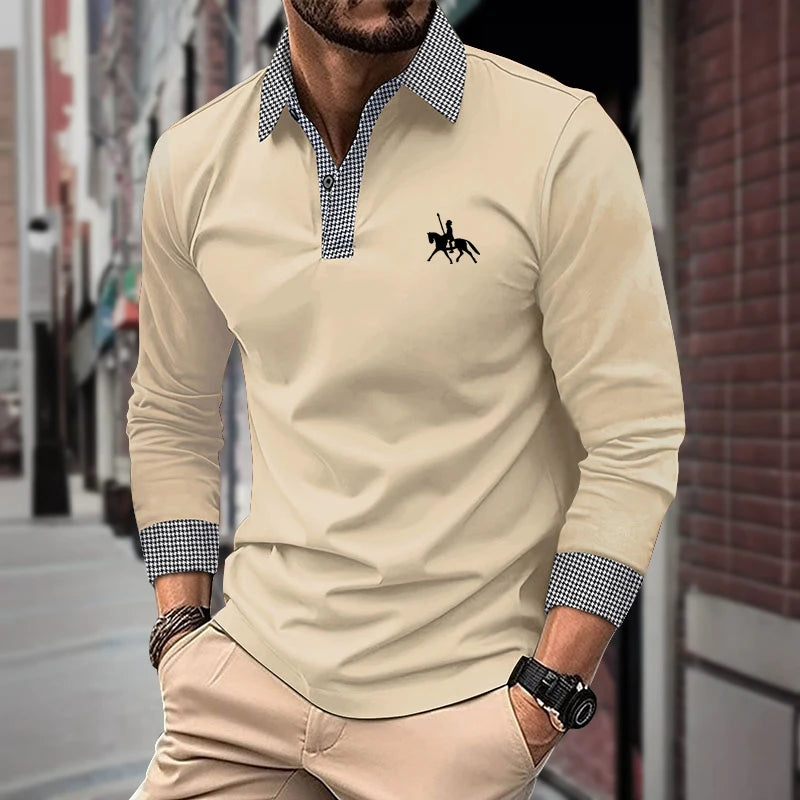 Spring and Autumn Men's Long Sleeve Polo Shirt Classic Business Office T-shirt Male Street Casual Fashion Solid Color Top